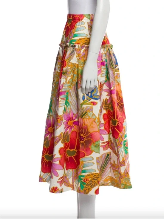 Mara Hoffman Bettina Floral Organic Cotton DropWaist Ruffle Maxi Luxury Skirt,XS - Picture 5 of 15